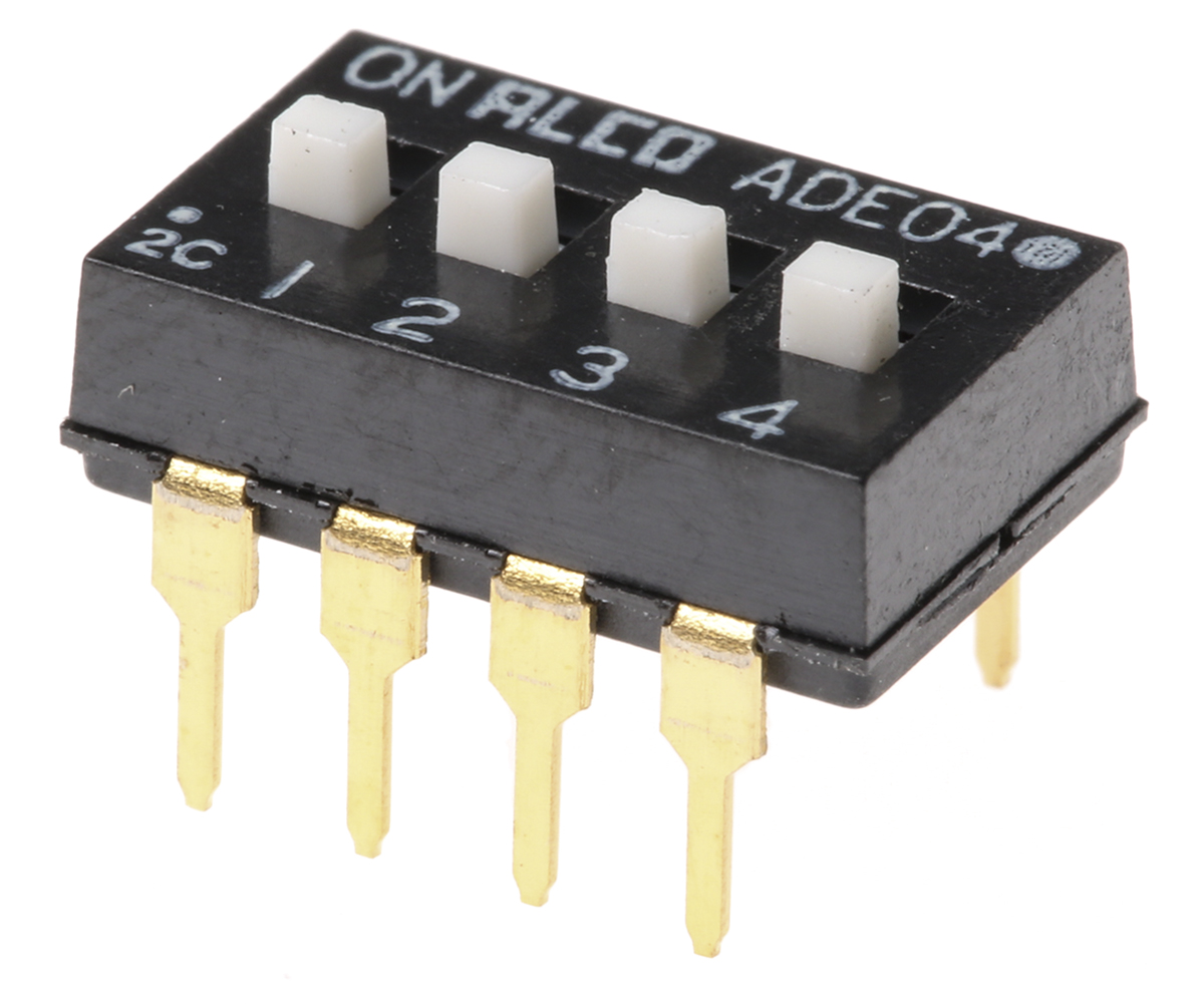 TE Connectivity 4 Way Through Hole DIP Switch SPST