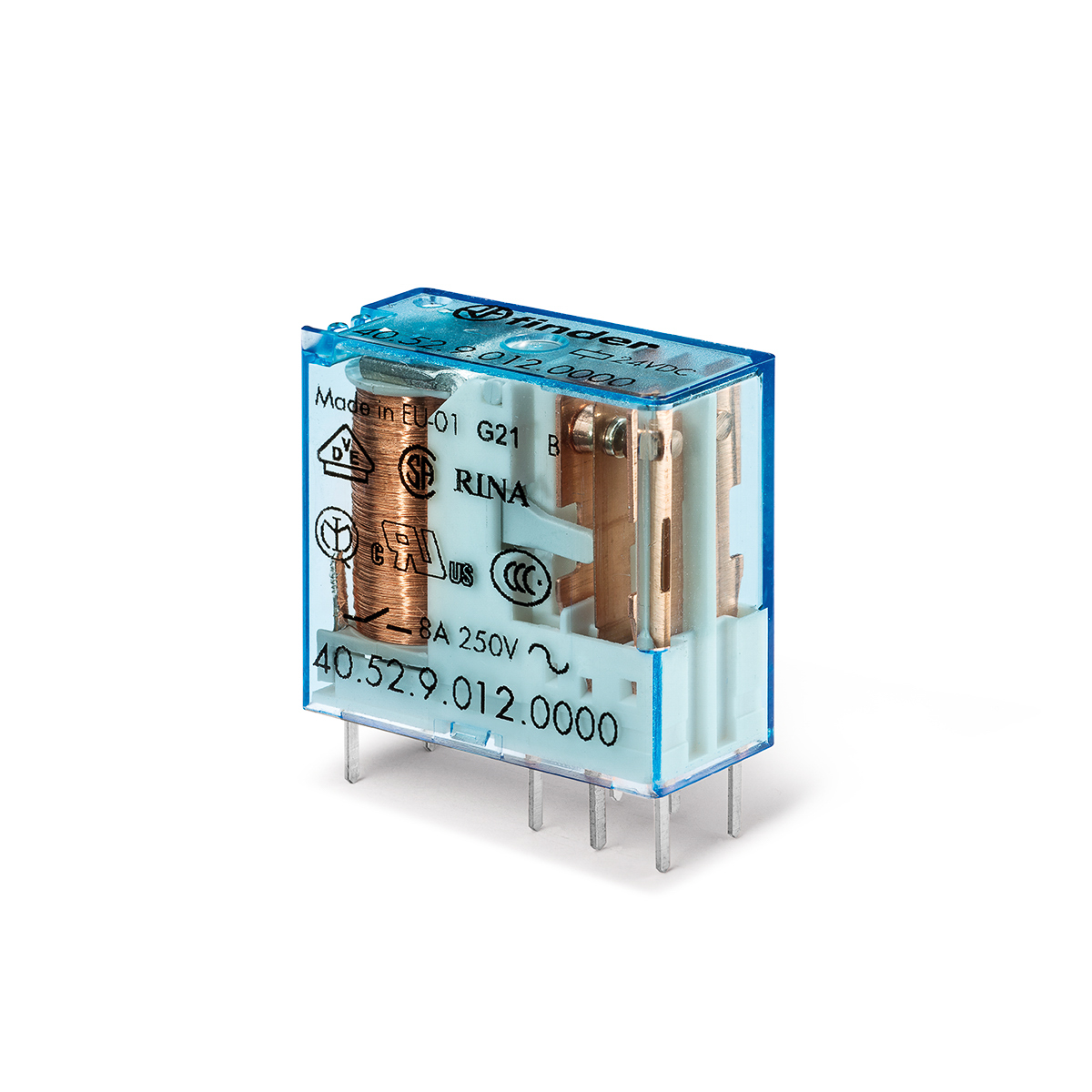 Finder PCB Mount Power Relay, 12V dc Coil, 8A Switching Current, DPDT