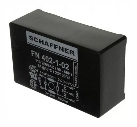 Schaffner, FN402 1A 250 V ac 400Hz, PCB Mount EMI Filter, Pin, Single Phase