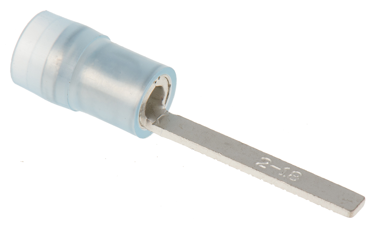 RS PRO Insulated Crimp Blade Terminal 18mm Blade Length, 1.5mm² to 2.5mm², 16AWG to 14AWG, Blue
