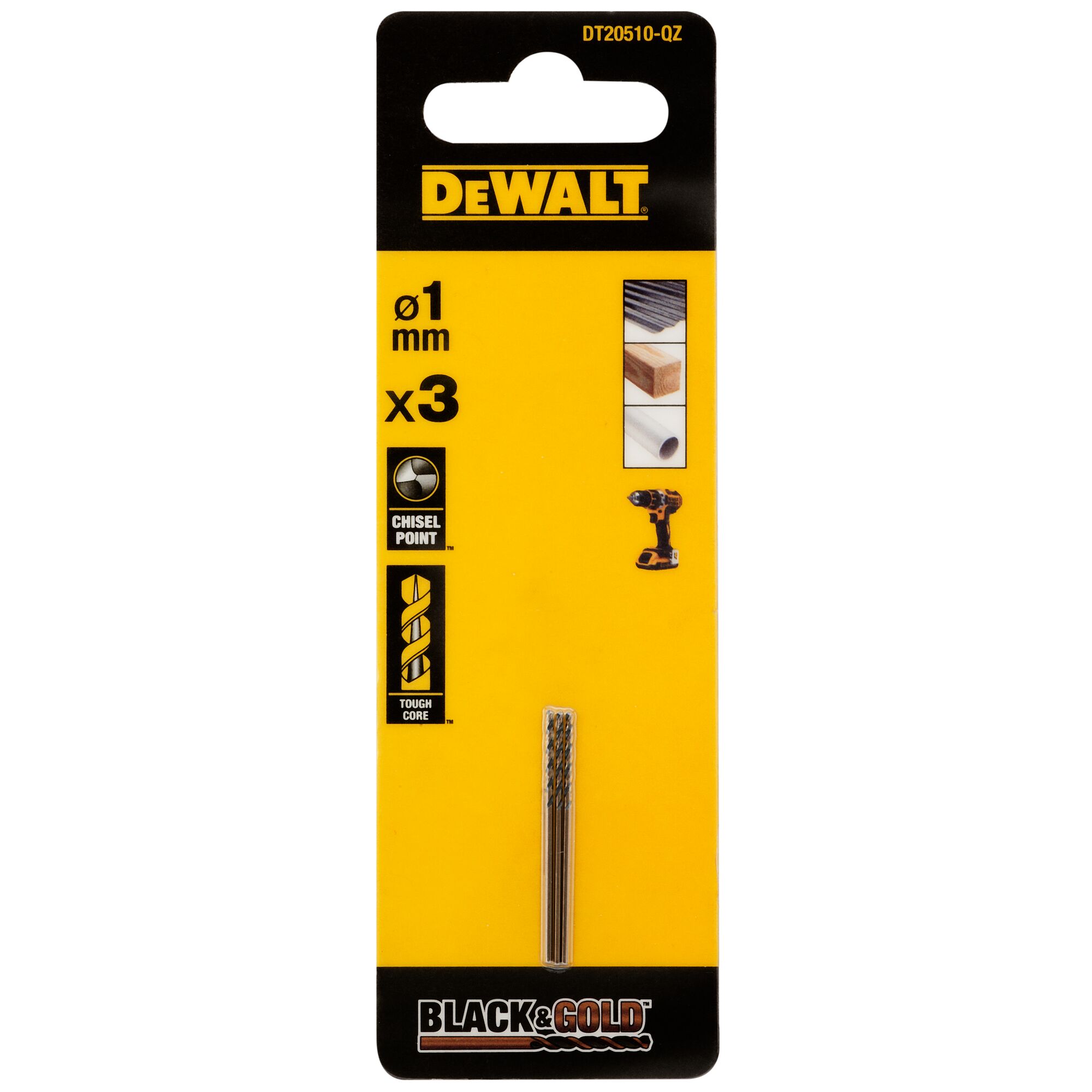 DeWALT DT205 Series HSS Twist Drill Bit for Metal, 1mm Diameter