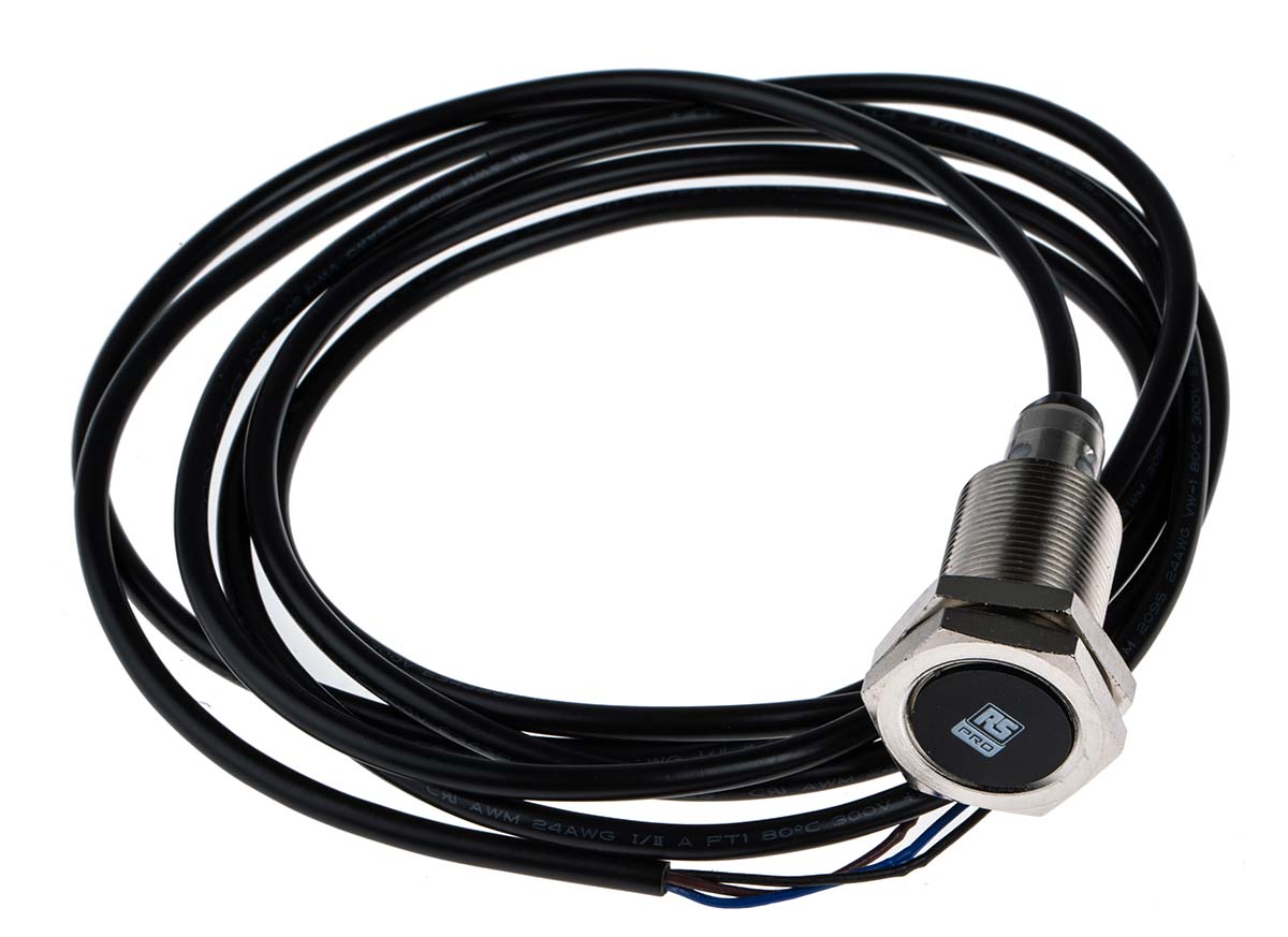 RS PRO Inductive Threaded Barrel Proximity Sensor, M18, 5 mm Detection, PNP NO, 10 → 30 V dc