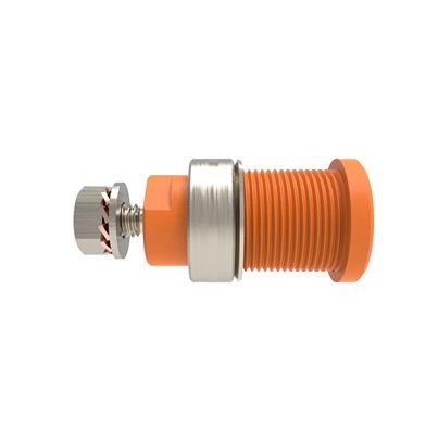 Schutzinger Orange Female Banana Connector, 4 mm Connector, M4 Thread Termination, 32A, 1kV, Nickel Plating