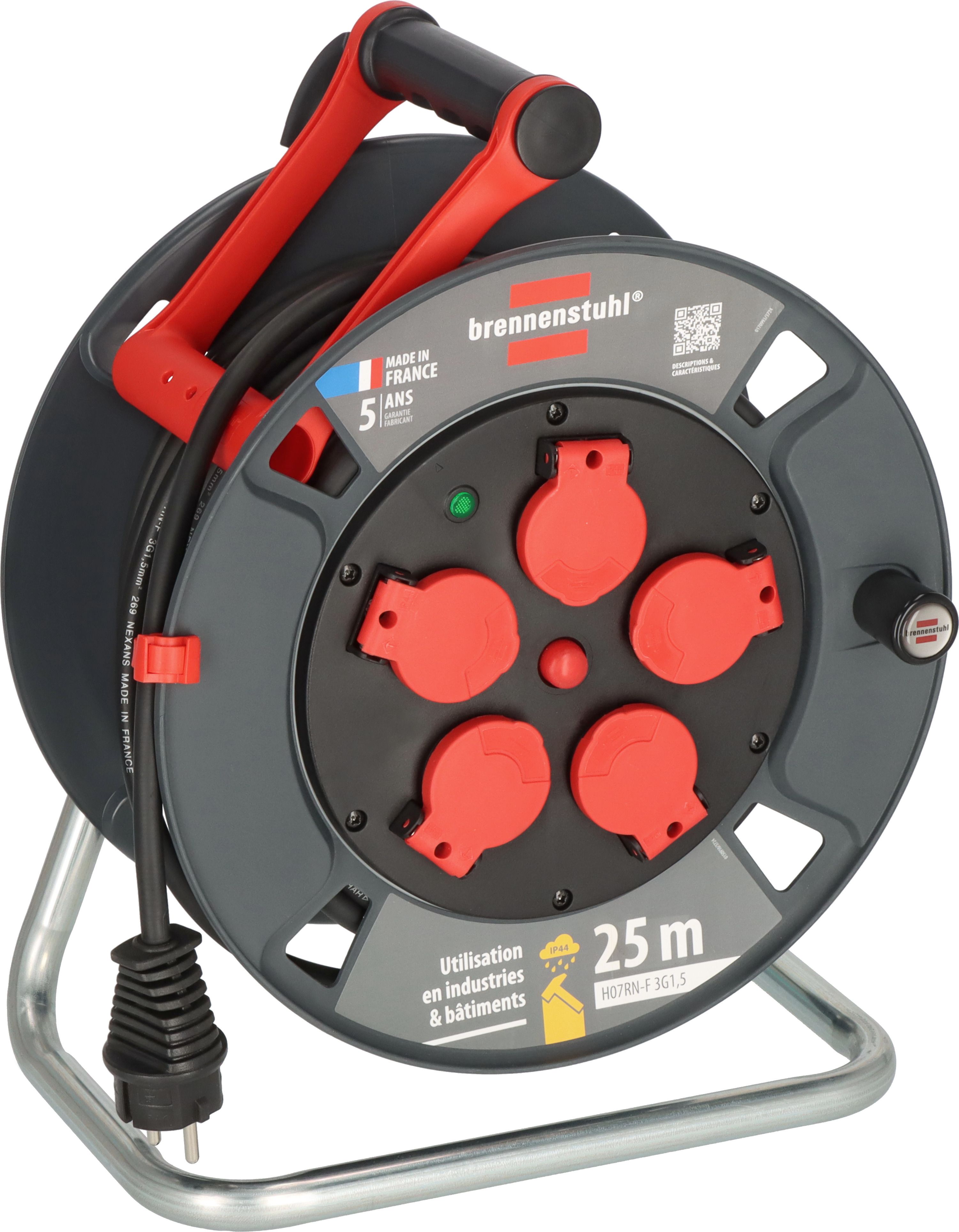brennenstuhl 25m 5 Socket Type E - French Cable Reel Open Reel, 230 V, IP44