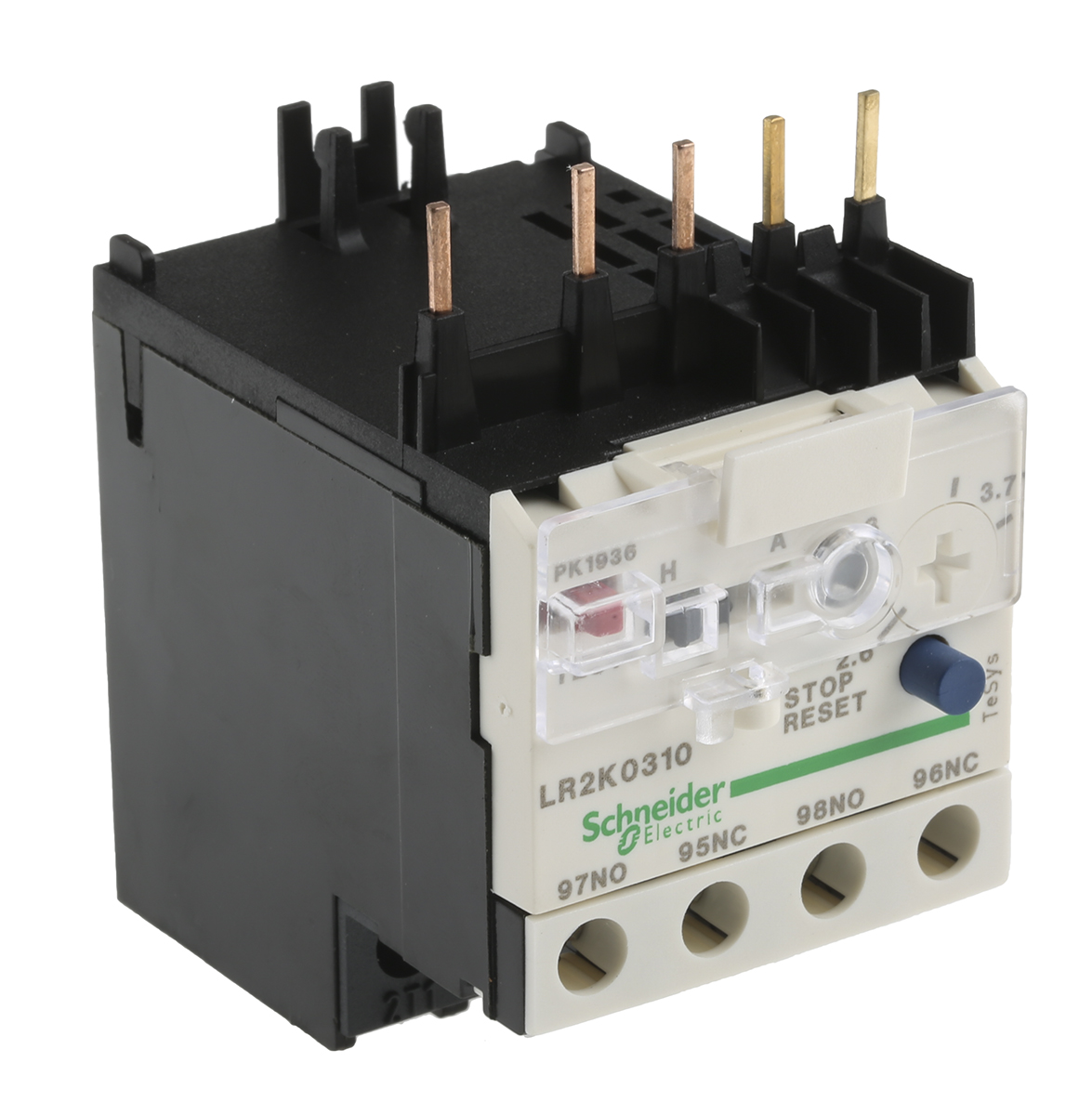 Schneider Electric LR2K Thermal Overload Relay 1NO + 1NC, 2.6 → 3.7 A F.L.C, 3.7 A Contact Rating, 100 W, 250 V
