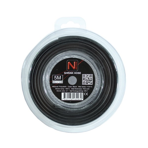 NEMIQ Heat Shrink Tube, Black 12.5mm Sleeve Dia. x 5m Length 2:1 Ratio, NHS Series