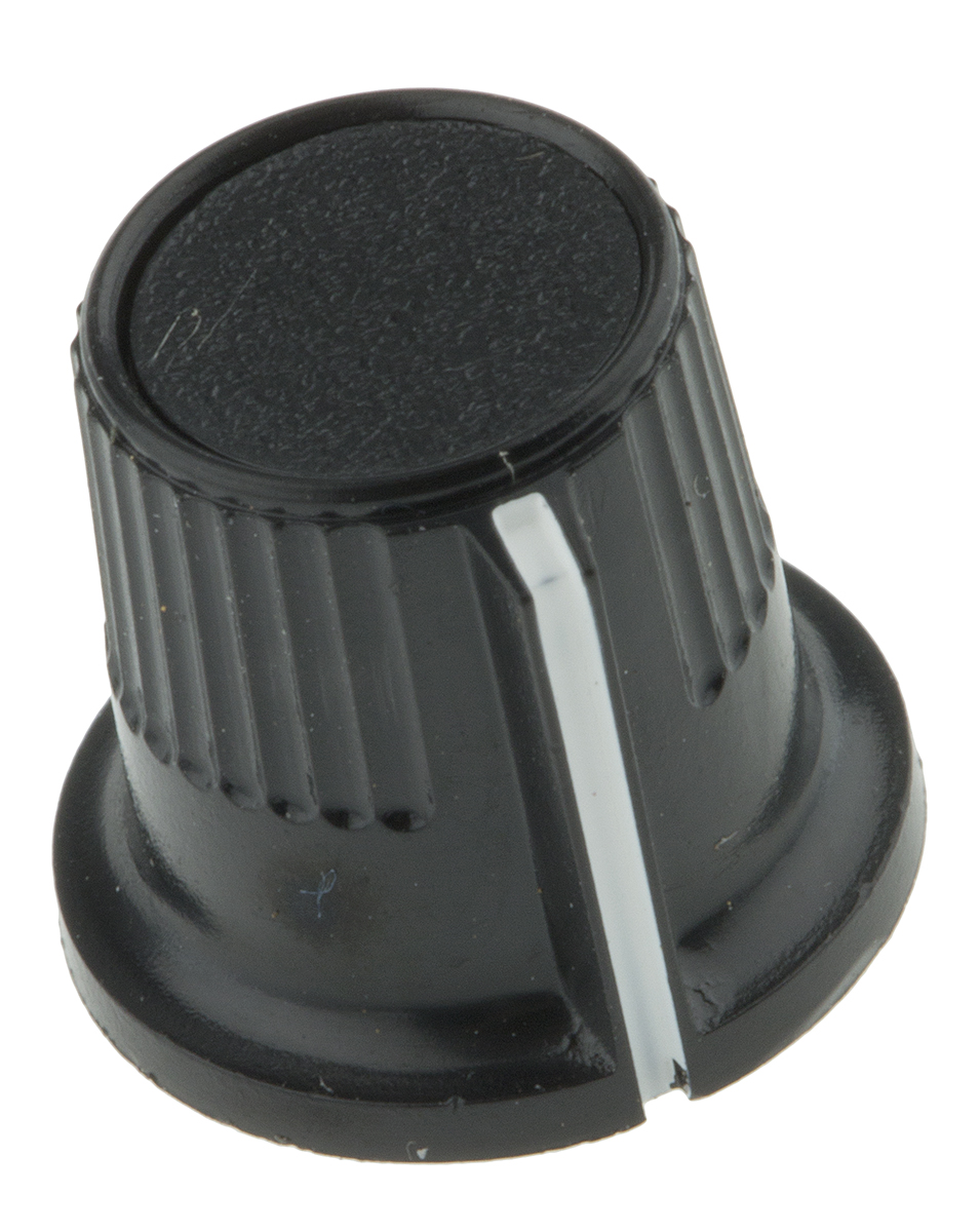 RS PRO 11.6mm Black Potentiometer Knob for 3.2mm Shaft Splined