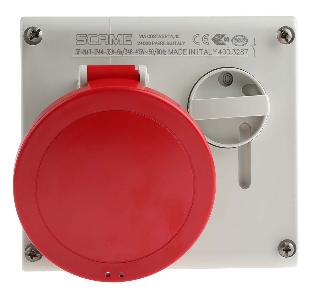 Scame Switchable IP44 Industrial Interlock Socket 3P+N+E, Earthing Position 6h, 32A, 400 V