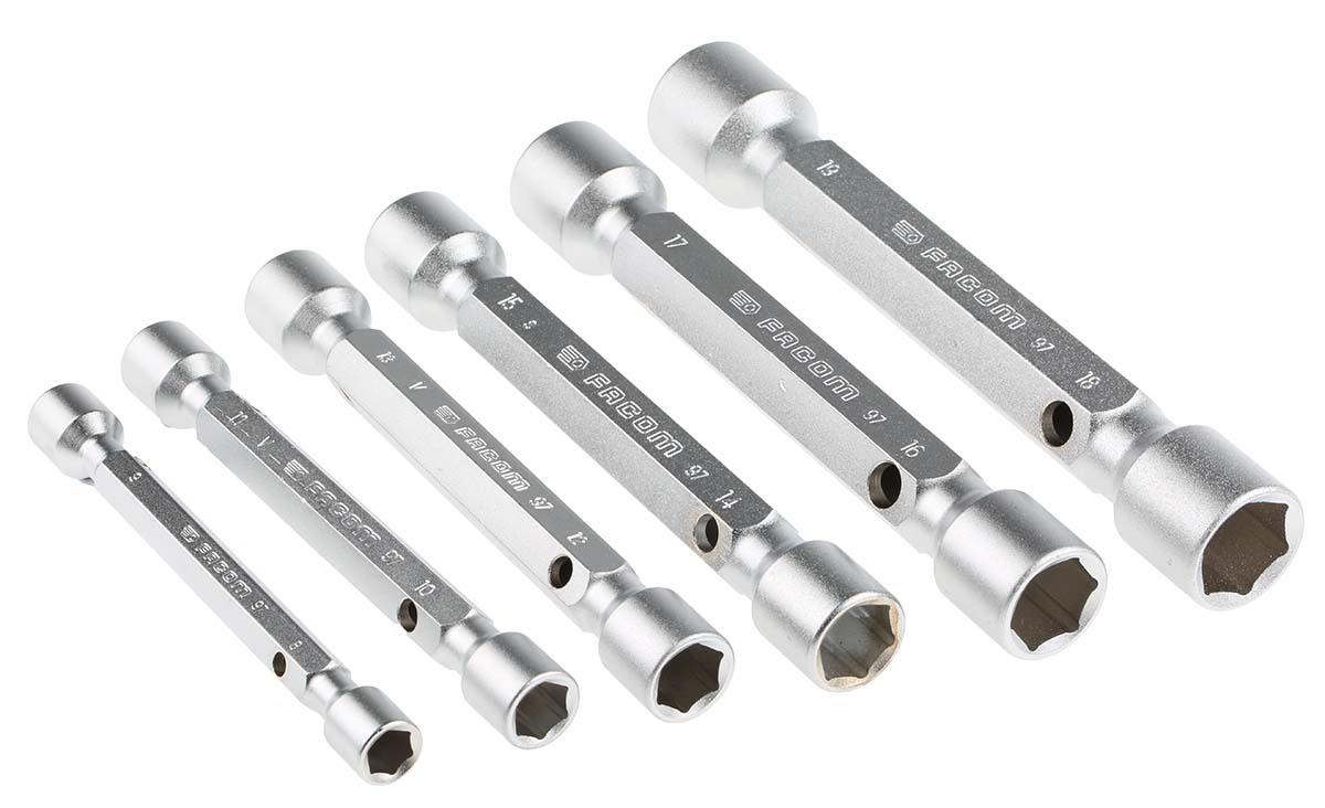 Facom Hex Nut Driver Set, 8 x 9 → 18 x 19 mm Tip