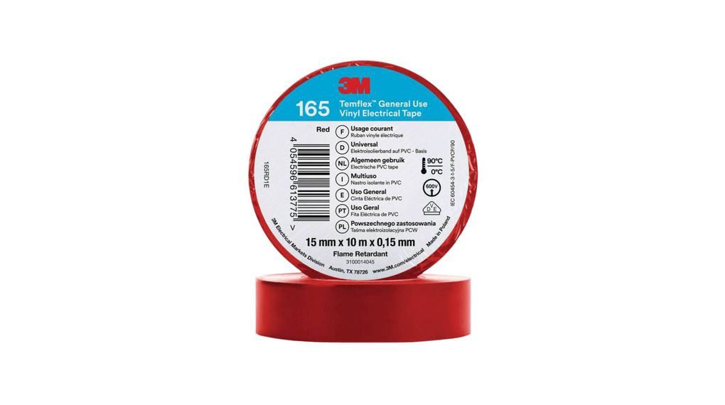 3M Red PVC Electrical Tape, 15mm x 10mm