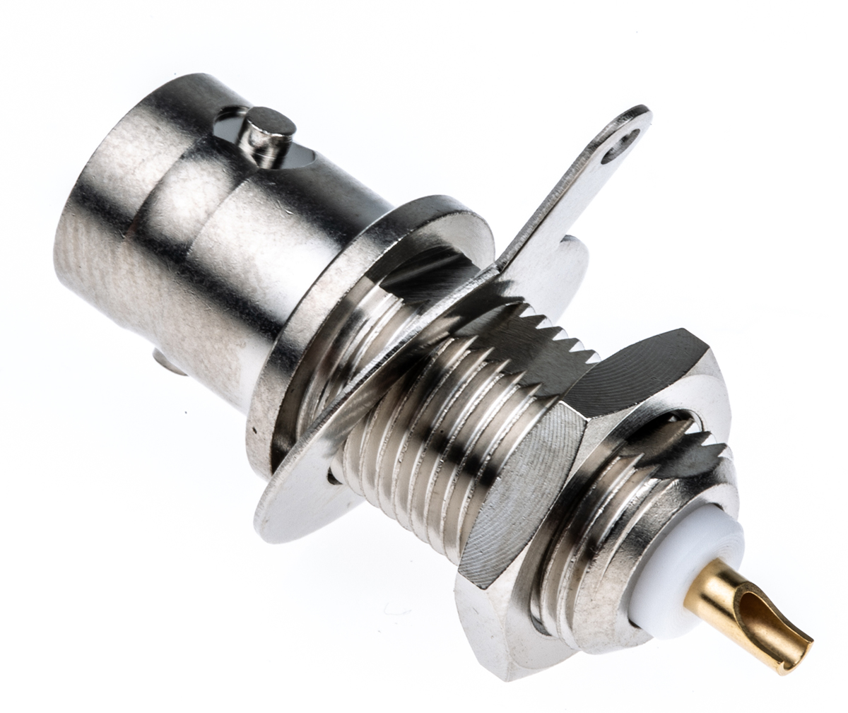 Radiall R141 Series Straight 50Ω Panel Mount Bulkhead Fitting BNC Connector, jack, Nickel, Solder Termination