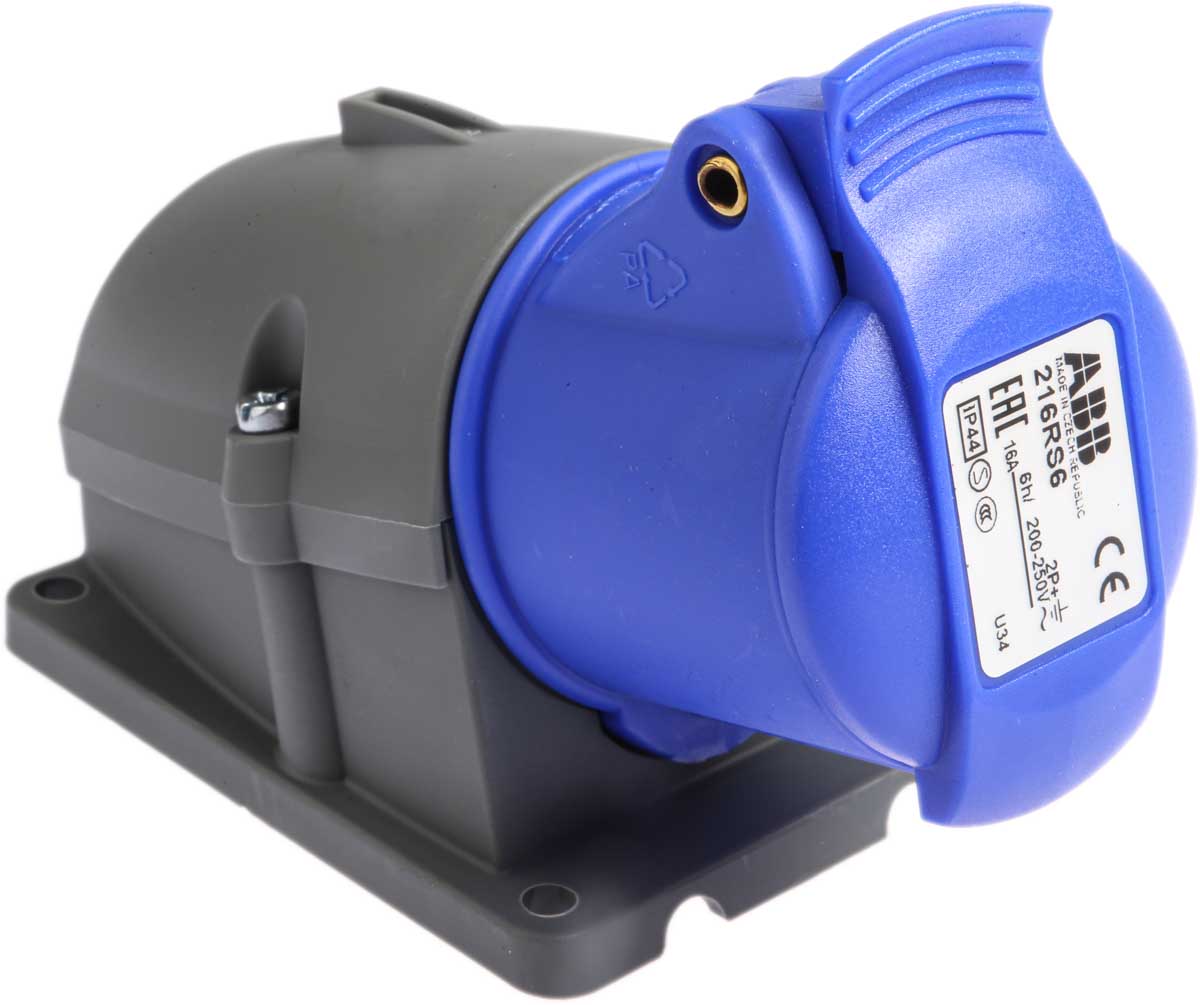 Amphenol Industrial, Easy & Safe IP44 Blue Wall Mount 2P + E Right Angle Industrial Power Socket, Rated At 16A, 230 V