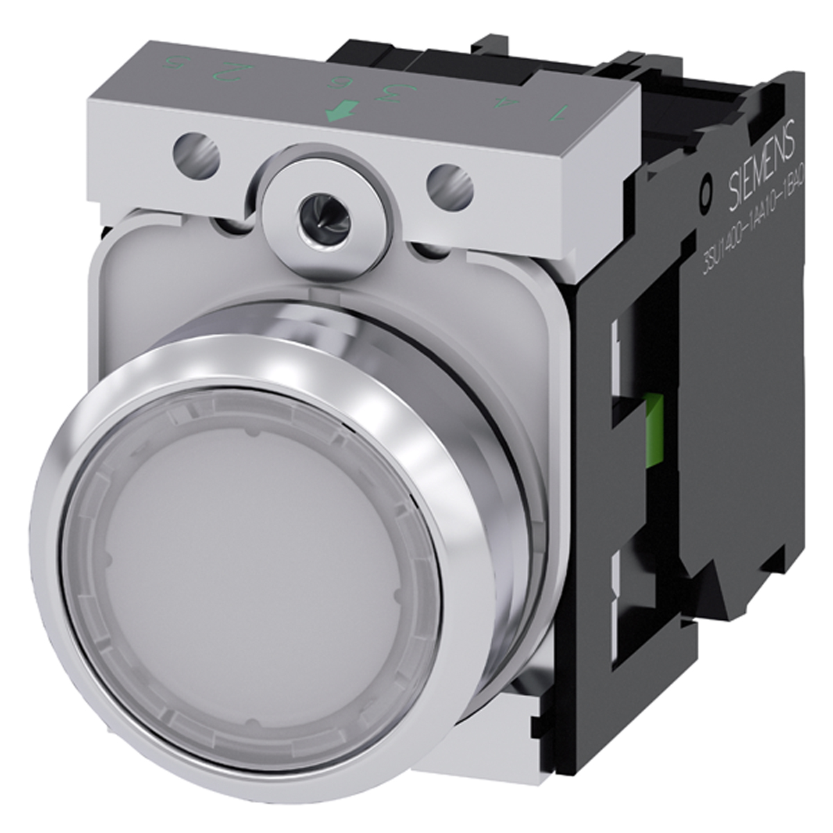 Siemens SIRIUS ACT 3SU11 Series Illuminated Push Button Complete Unit, Panel Mount, 22mm Cutout, SPST, White LED, IP66,