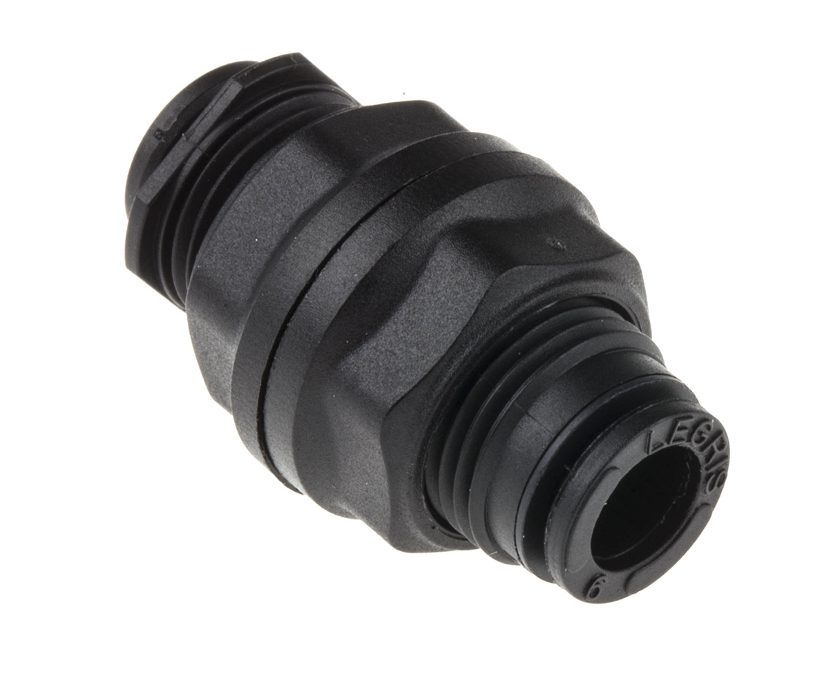 Legris LF3000 Series Bulkhead Tube-to-Tube Adaptor, Push In 6 mm to Push In 6 mm, Tube-to-Tube Connection Style