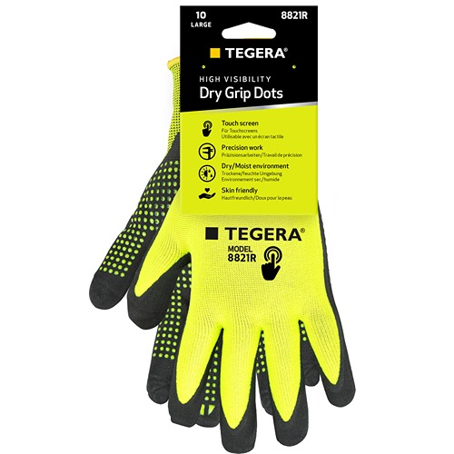 Tegera TEGERA Black, Yellow Spandex, Polyester Spandex, Polyester Work Gloves, Size 9, Nitrile Coating