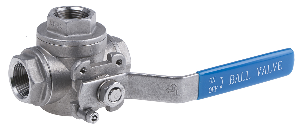 RS PRO Stainless Steel L Port, 3 Way, Ball Valve, Threaded, BSPP 3/4in, 68bar Operating Pressure
