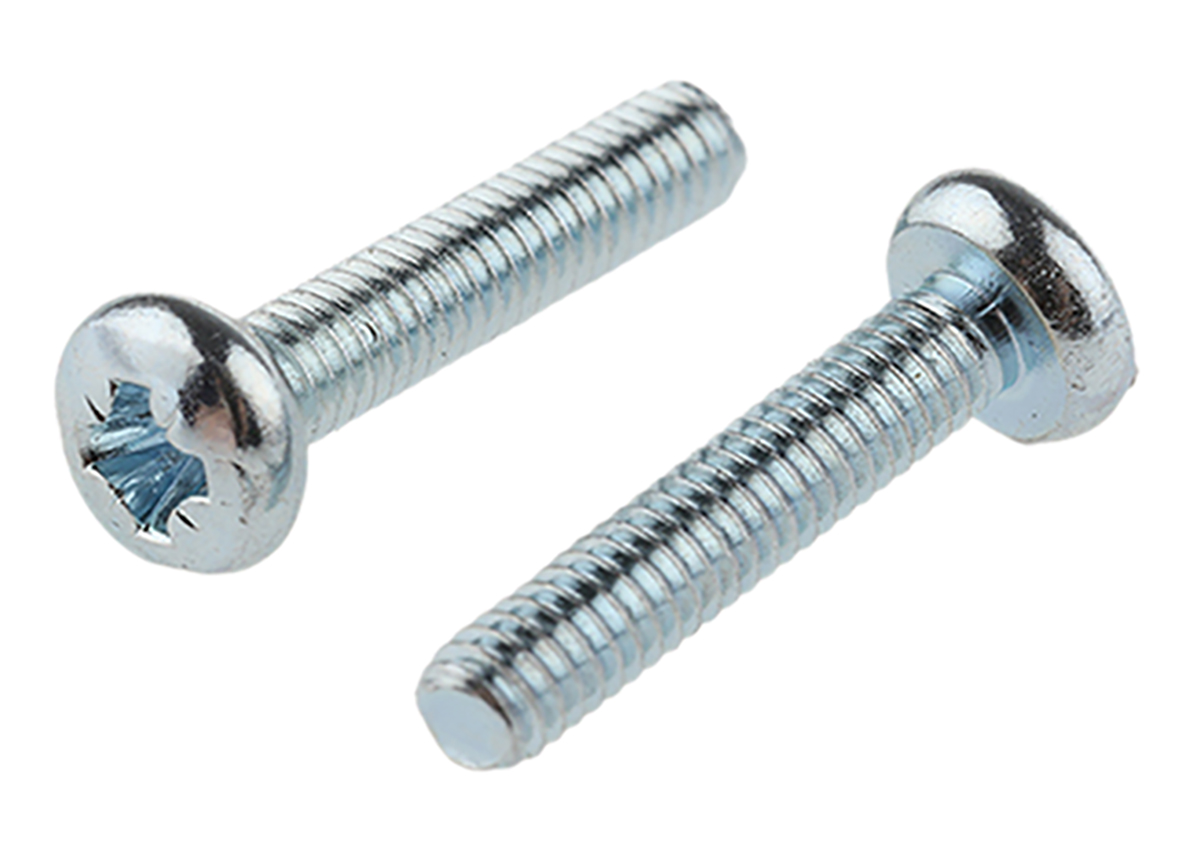 RS PRO Pozidriv M2.5 Pan Steel Machine Screws DIN 7985Z x 12.0mm