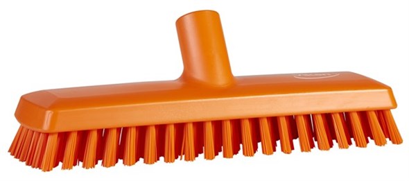 Vikan Very Hard Bristle Orange Deck Brush, 24mm bristle length, Polyester, Polypropylene, Stainless Steel bristle
