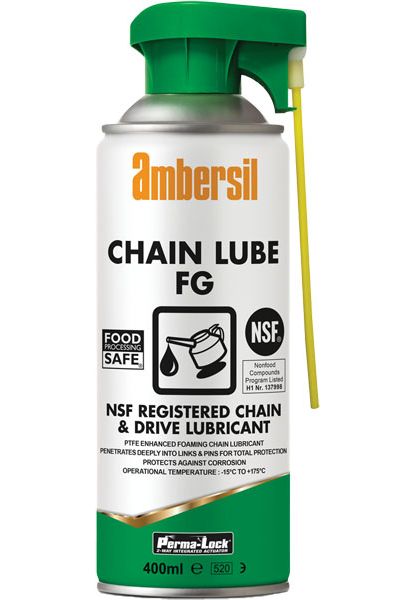 Ambersil Perma-Lock Chain Lube Oil, PTFE Lubricant 400 ml Aerosol,Food Safe