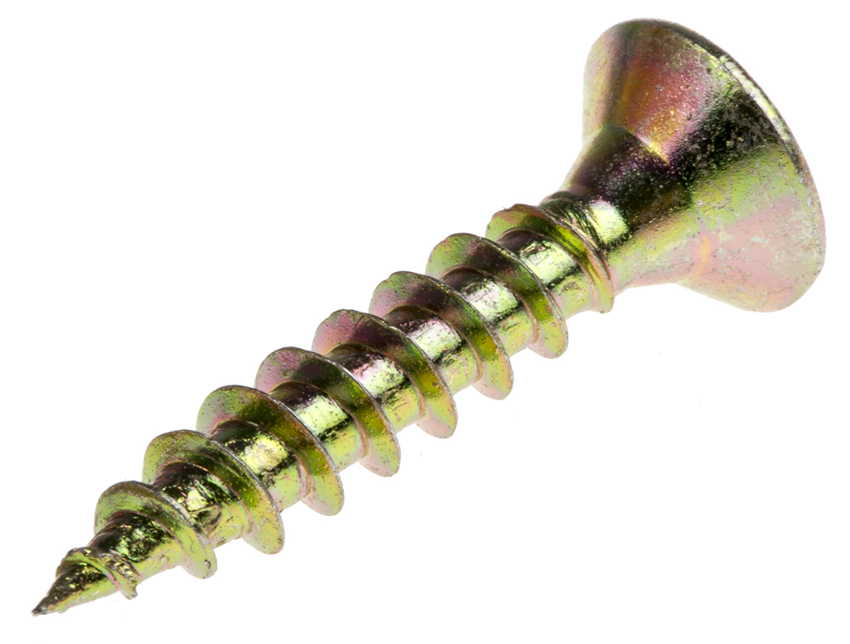 RS PRO Pozidriv Countersunk Steel Wood Screw, Yellow Passivated, Zinc Plated, 4.5mm Thread, 25mm Length