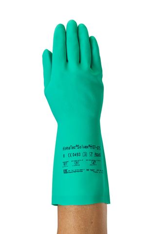 Ansell AlphaTec Solvex 37-675 Green Acrylic Acrylic Work Gloves, Size 10, Nitrile Coating