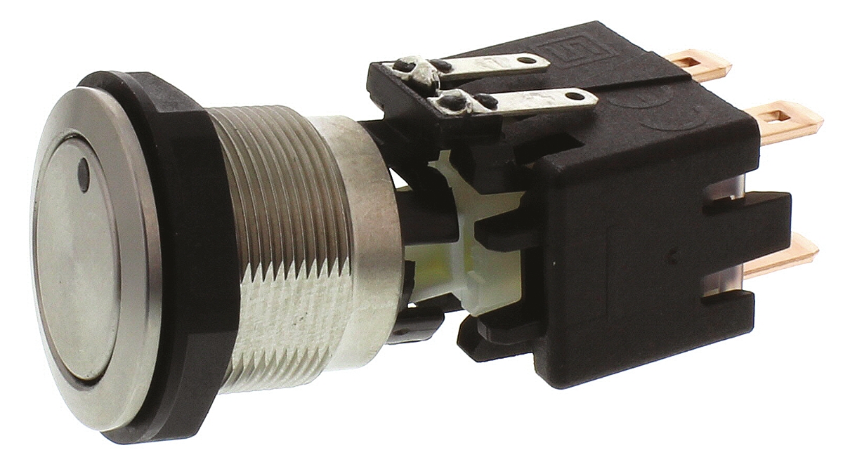 Schurter Illuminated Push Button Switch, Latching, Panel Mount, 19mm Cutout, DPDT, Green LED, 250V ac, IP64 (Front);