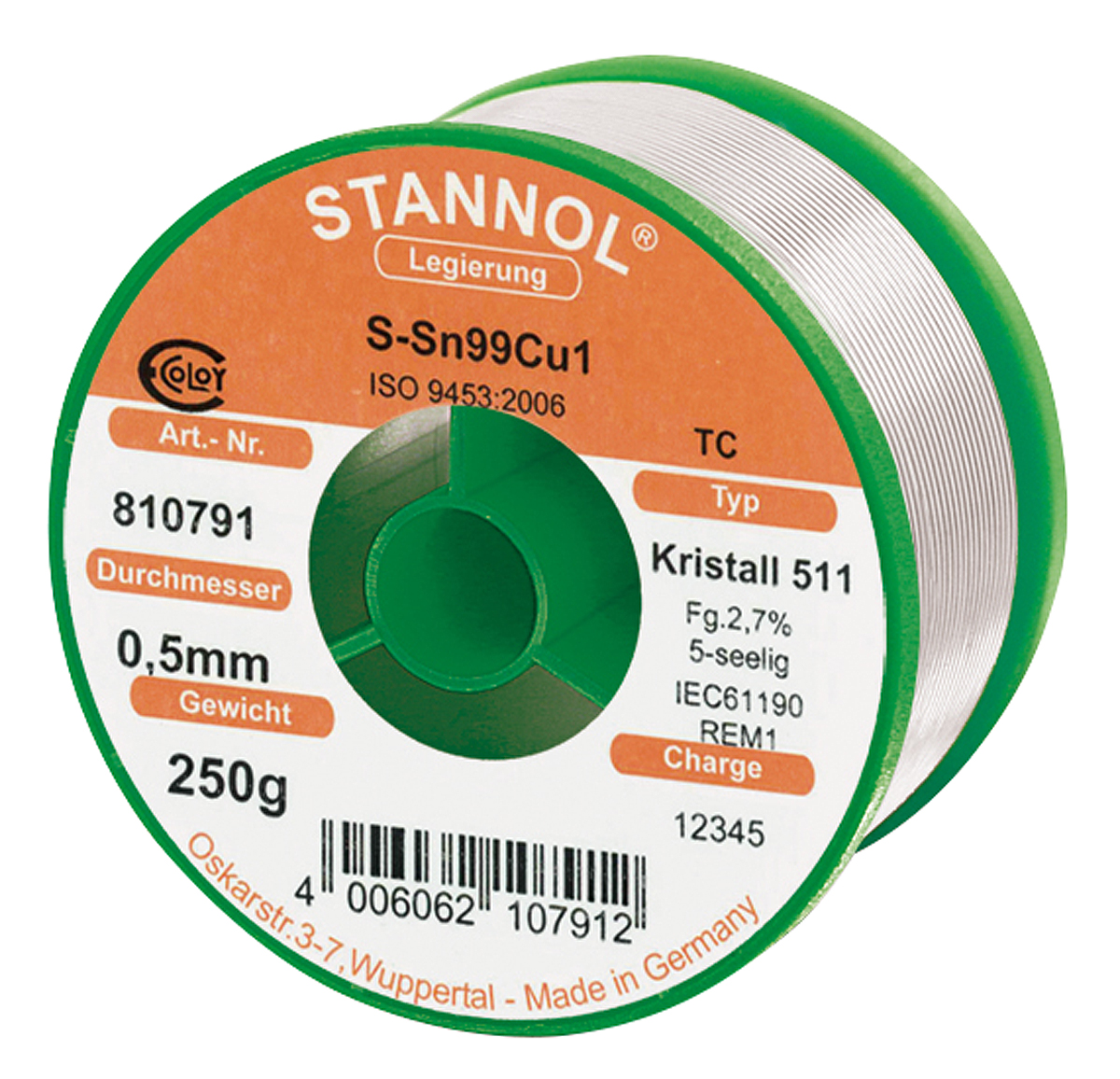 Stannol Wire, 0.5mm Lead Free Solder, 227°C Melting Point