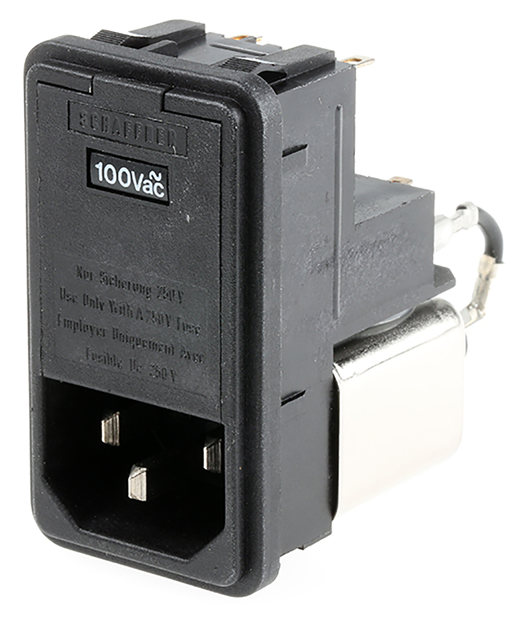 Schaffner 6A, 250 V ac Male Snap-In IEC Filter FN370-6-21, Solder 1 Fuse