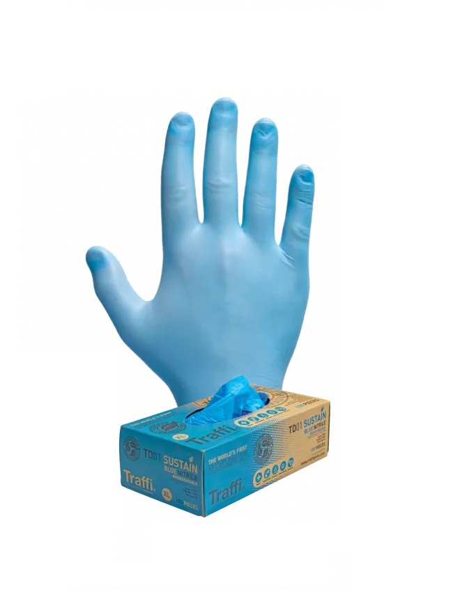 Traffi TD01 Blue Powder-Free Nitrile Disposable Gloves, Size XXL, 100Pair per Pack