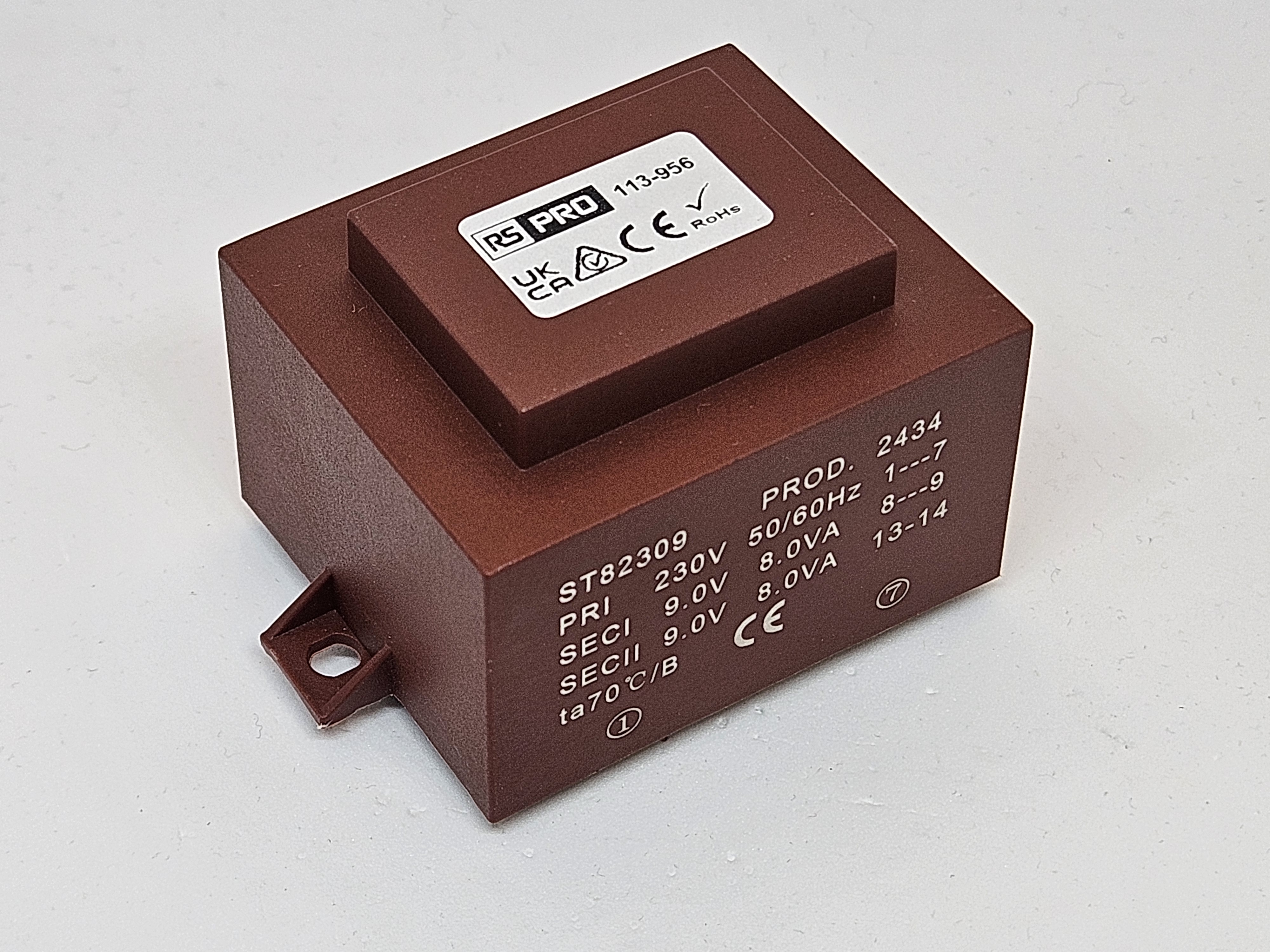 RS PRO 2x9V ac 1 Output PCB Mount PCB Transformer, 16VA, IEC 61558-2-6