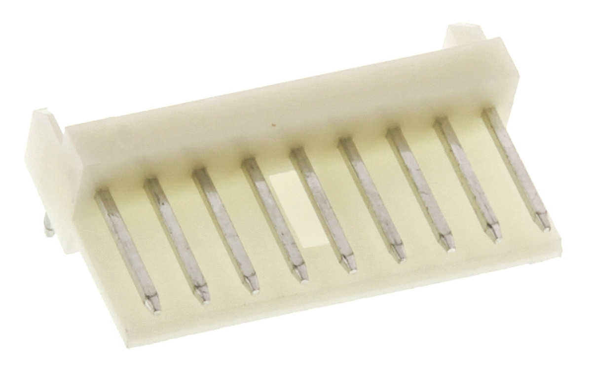 TE Connectivity EI Series Right Angle Through Hole PCB Header, 9 Contact(s), 2.5 mm Pitch, 1 Row, Shrouded