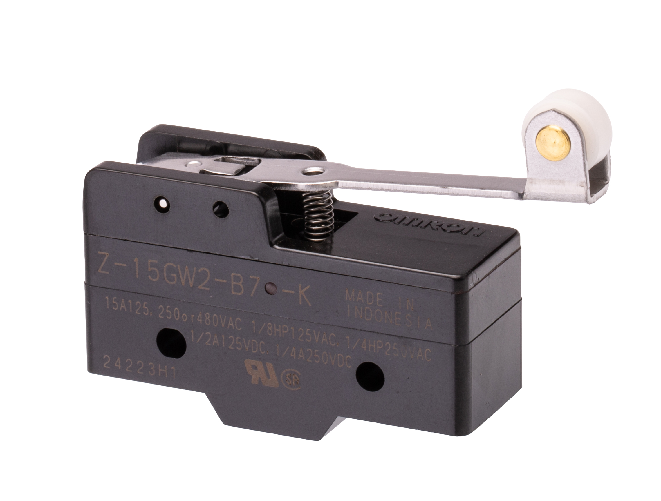 Omron Roller Lever Limit Switch, NO/NC, IP00, SPDT, Thermosetting Resin Housing, 500V ac Max, 15A Max
