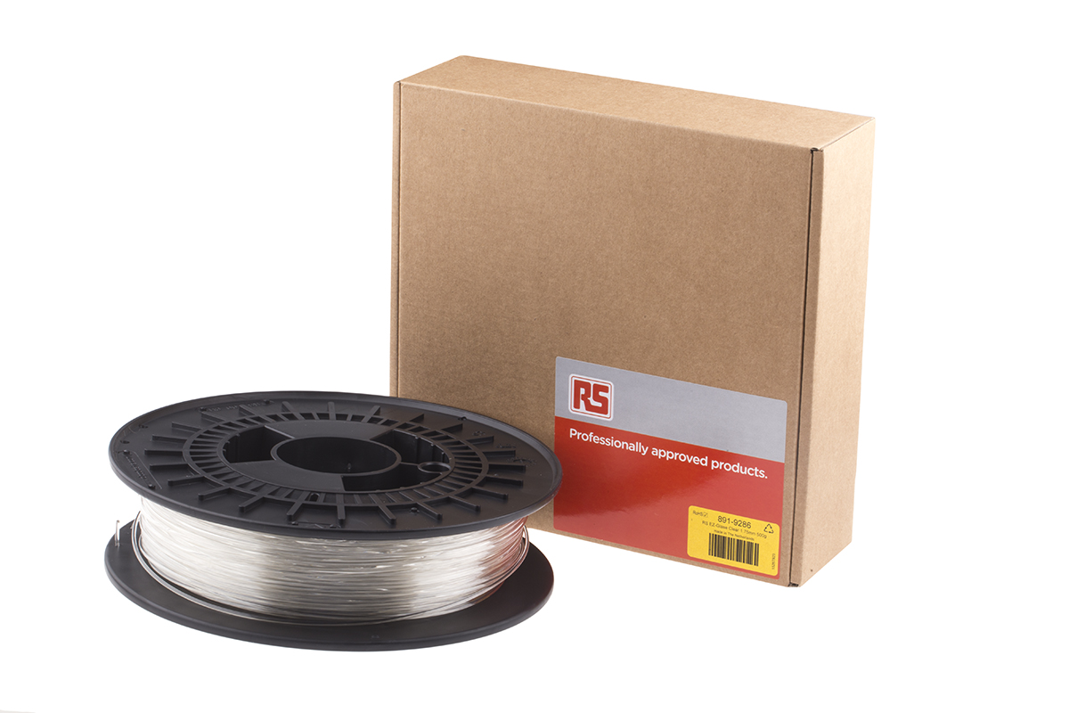 RS PRO 1.75mm Transparent PET-G 3D Printer Filament, 500g