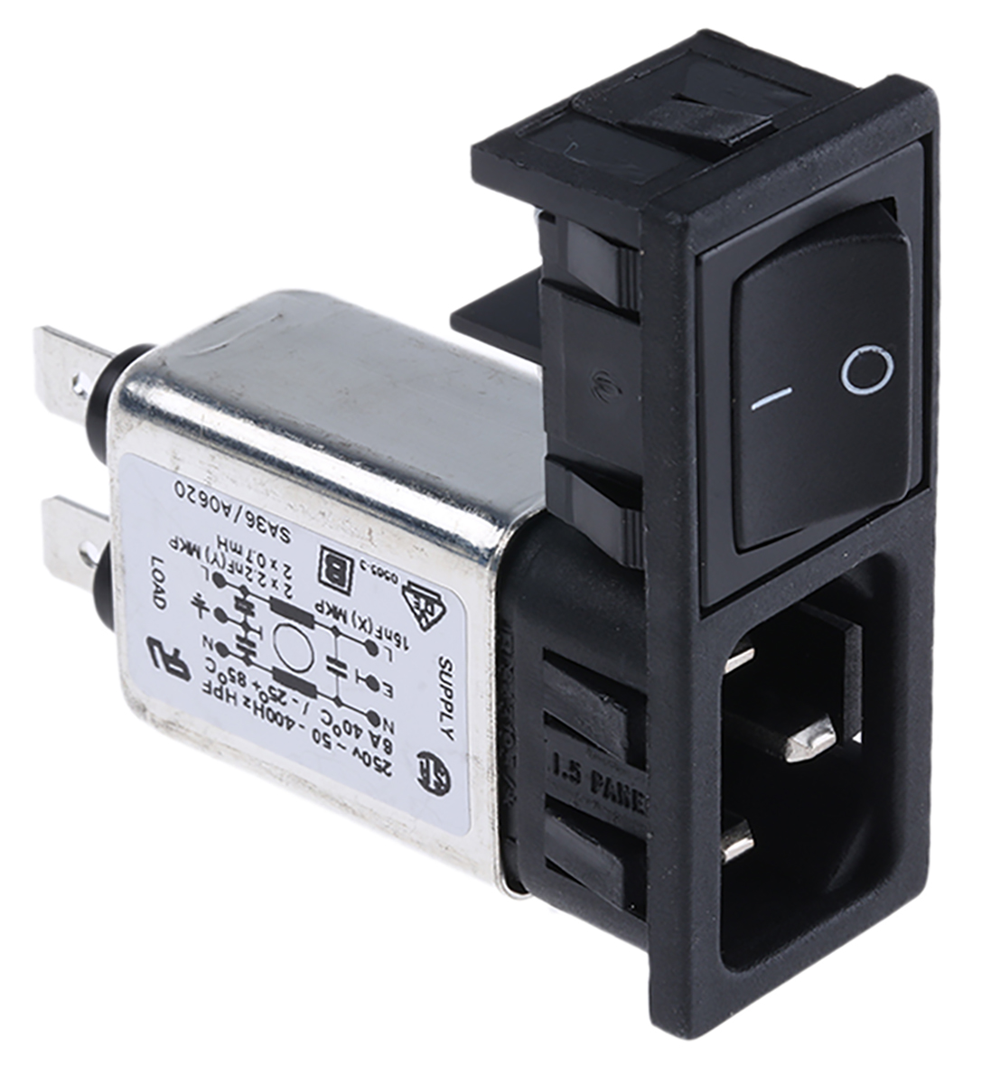 Bulgin 10A, 250 V ac Male Snap-In IEC Filter 2 Pole BZM27/A0620/57B 2 Fuse