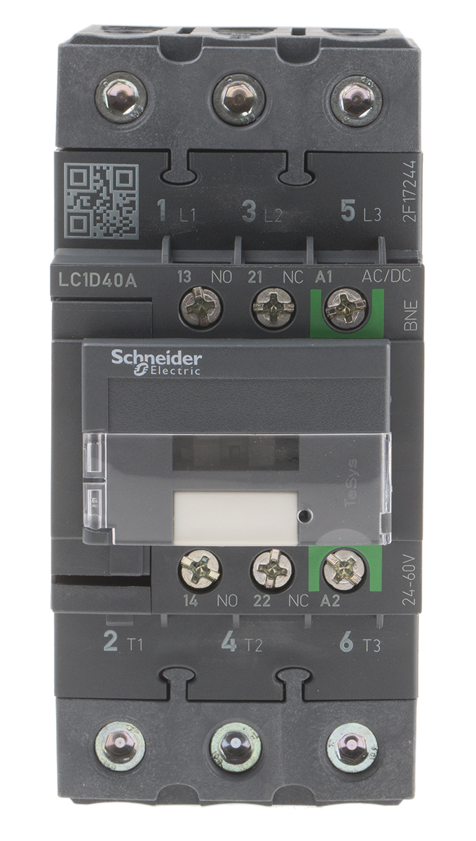 Schneider Electric LC1D Series Contactor, 24 V ac/dc Coil, 3-Pole, 40 A, 18.5 kW, 3NO, 690 V ac