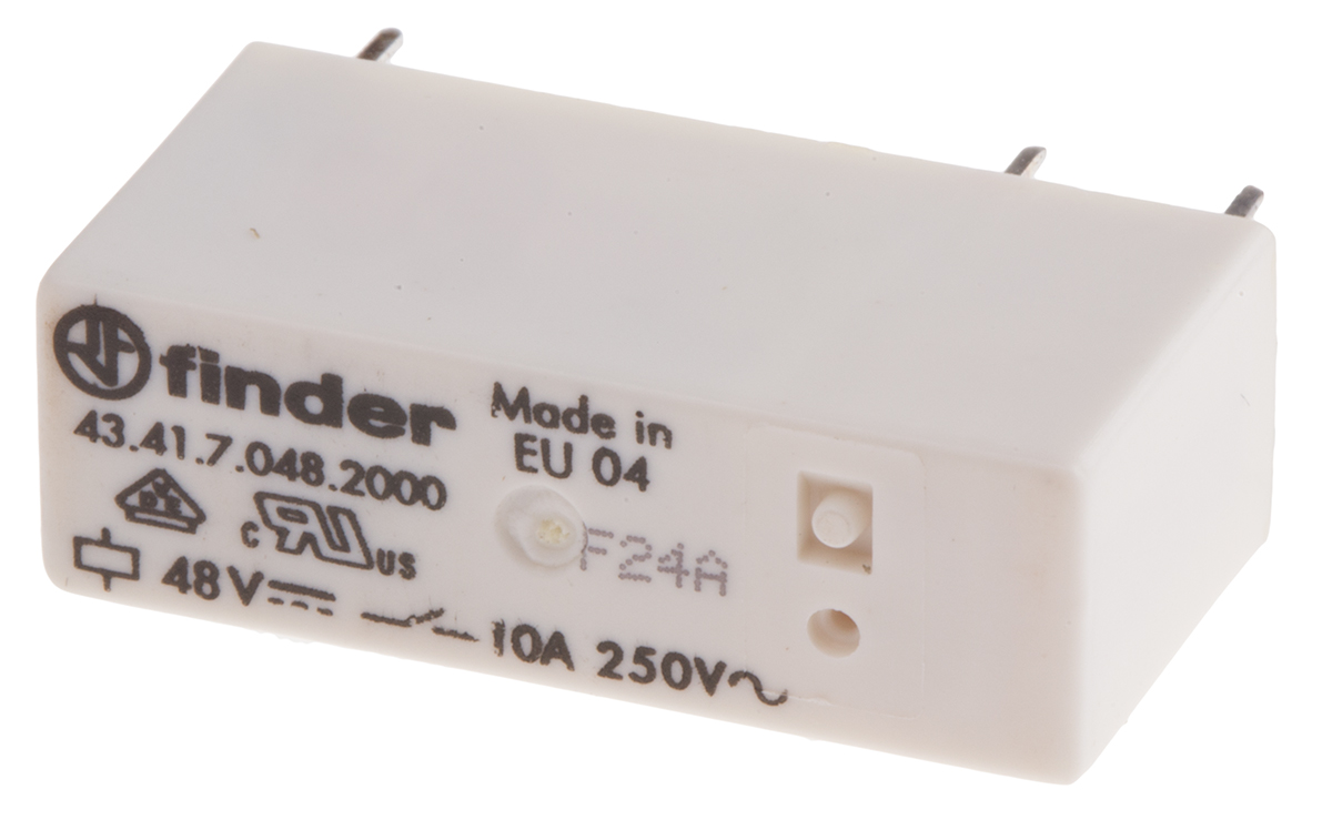 Finder PCB Mount Power Relay, 48V dc Coil, 10A Switching Current, SPDT
