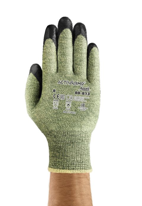 Ansell ActivArm 80-813 Green Kevlar Work Gloves, Size 6, Neoprene Coating
