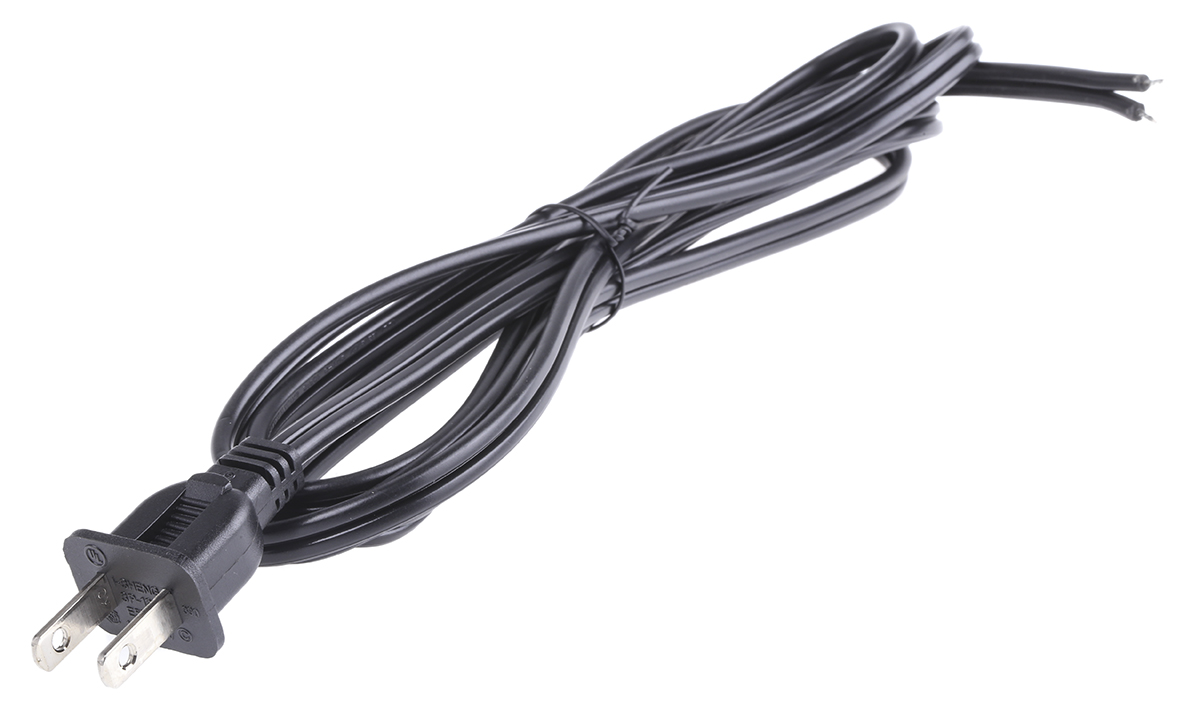 RS PRO Unterminated Straight Type A US Plug Plug Power Cord, 2m