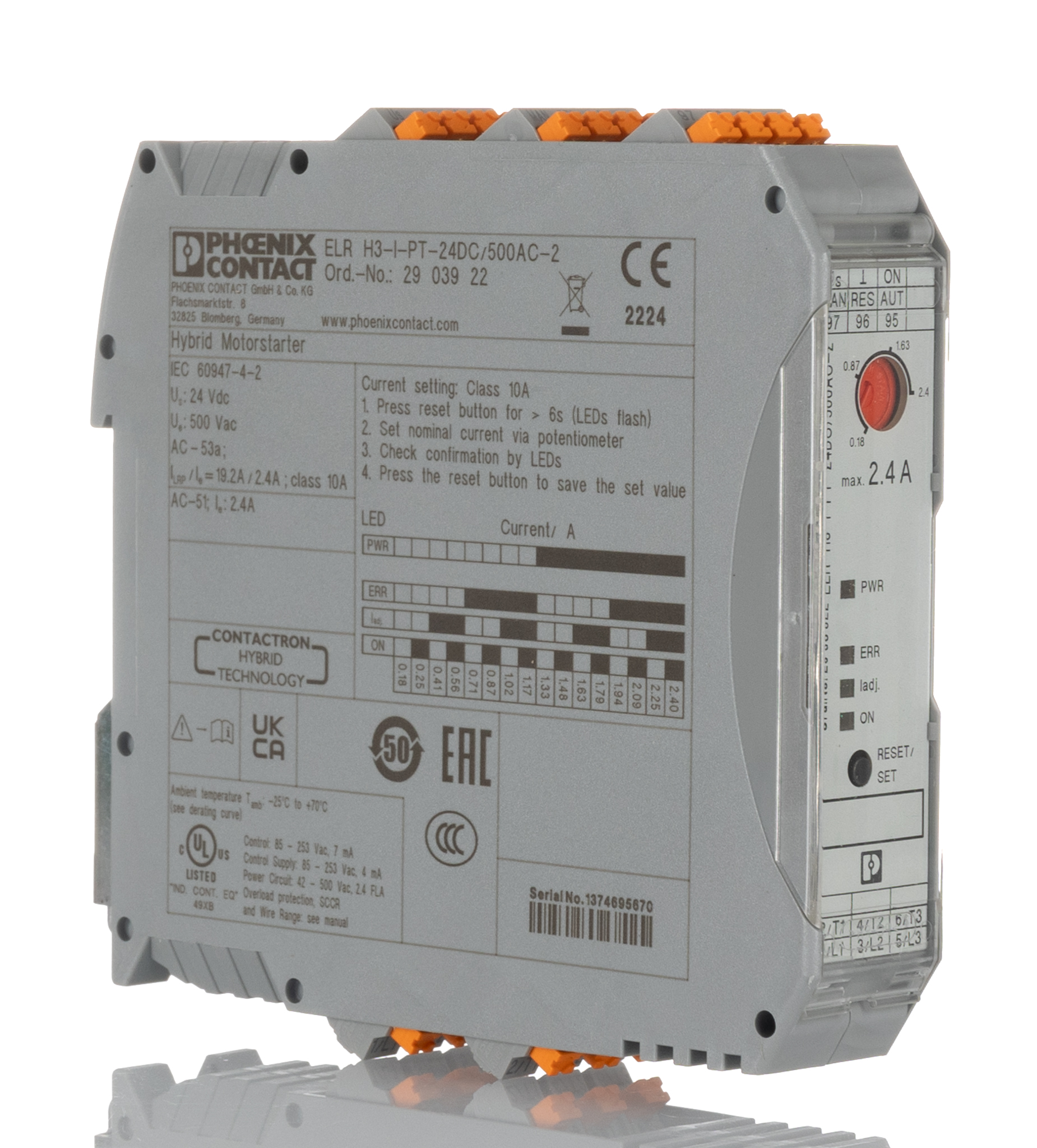 Phoenix Contact CONTACTRON  Motor Starter, Direct Starter, 24 V dc, 3 Phase, IP20