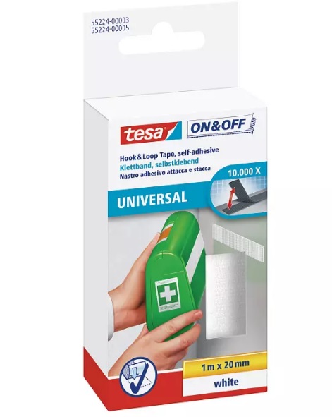 Tesa White Hook & Loop Tape, 20mm x 1m
