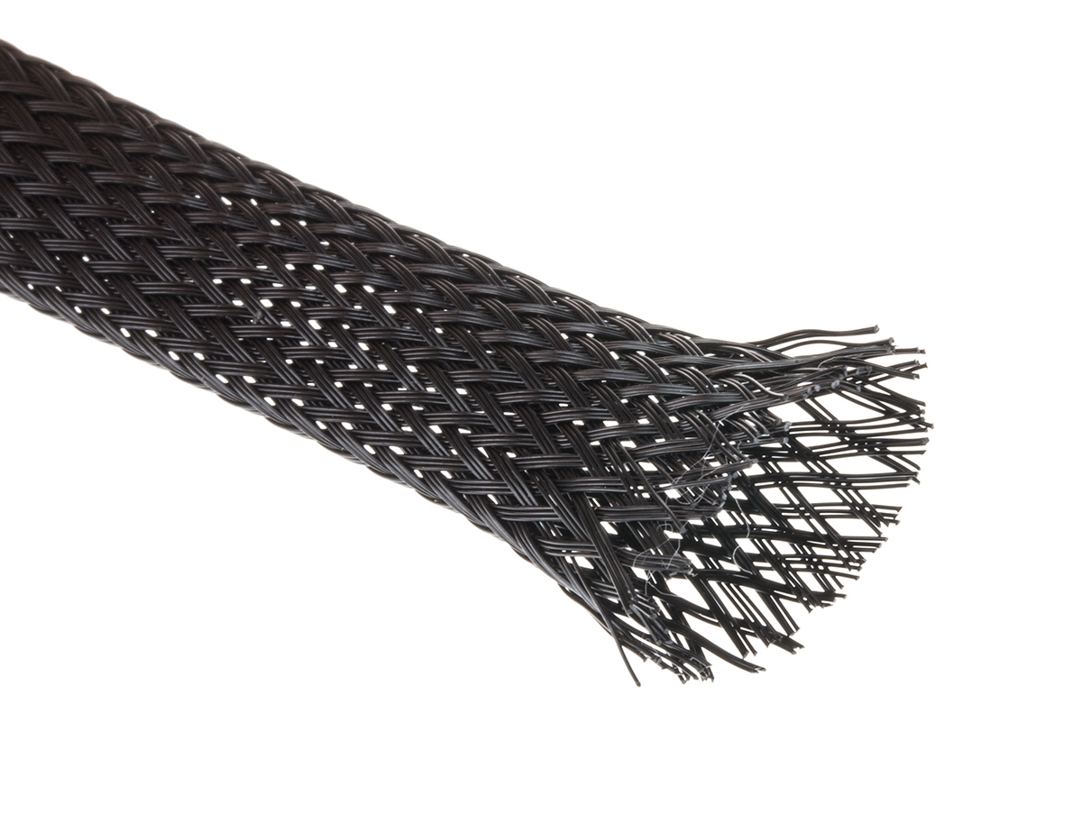 RS PRO Expandable Braided PET Black Cable Sleeve, 12mm Diameter, 30m Length