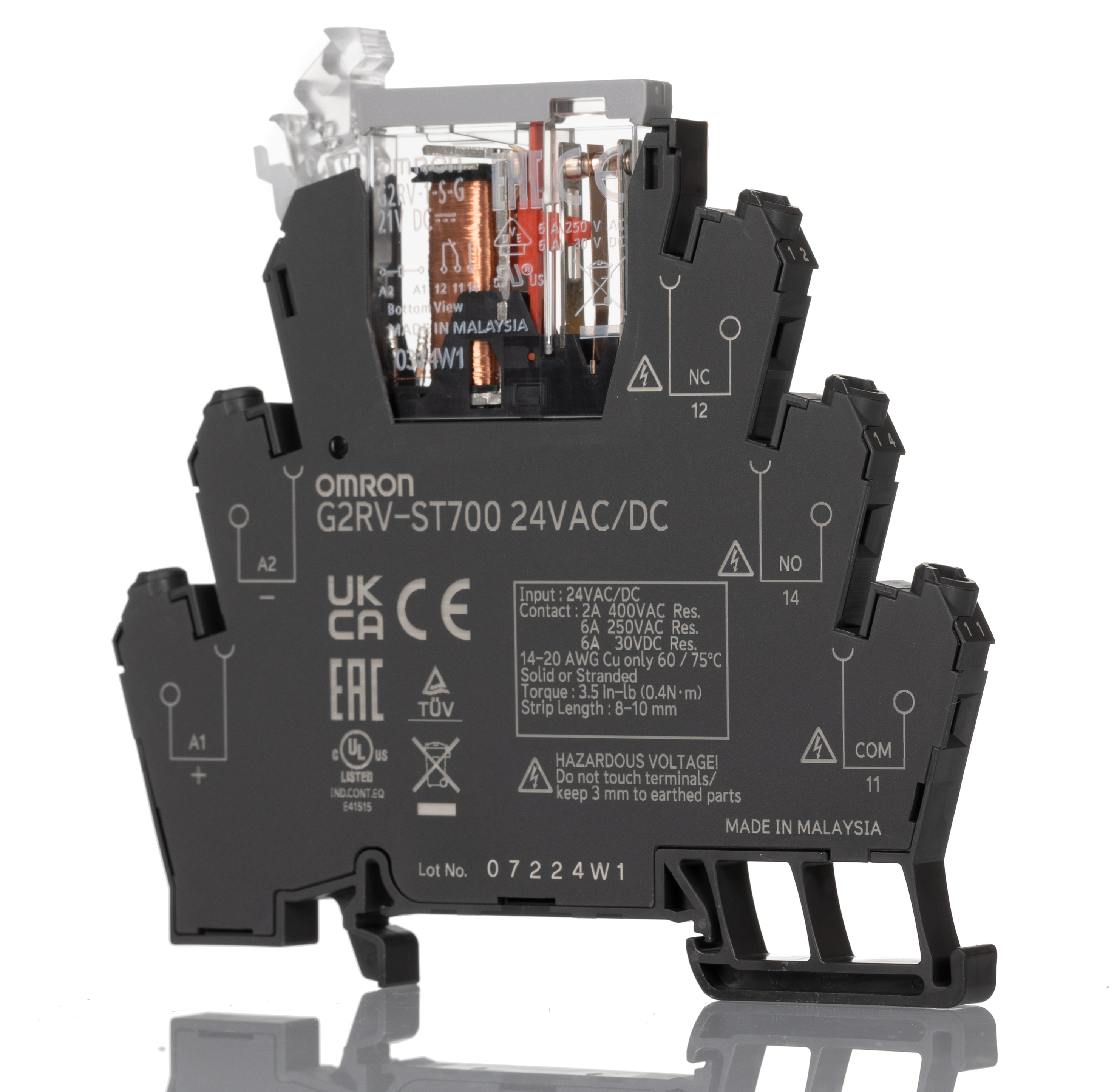 Omron G2RV-ST Series Electromechanical Interface Relay, DIN Rail Mount, 24V ac/dc Coil, SPDT, 1-Pole, 6A Load