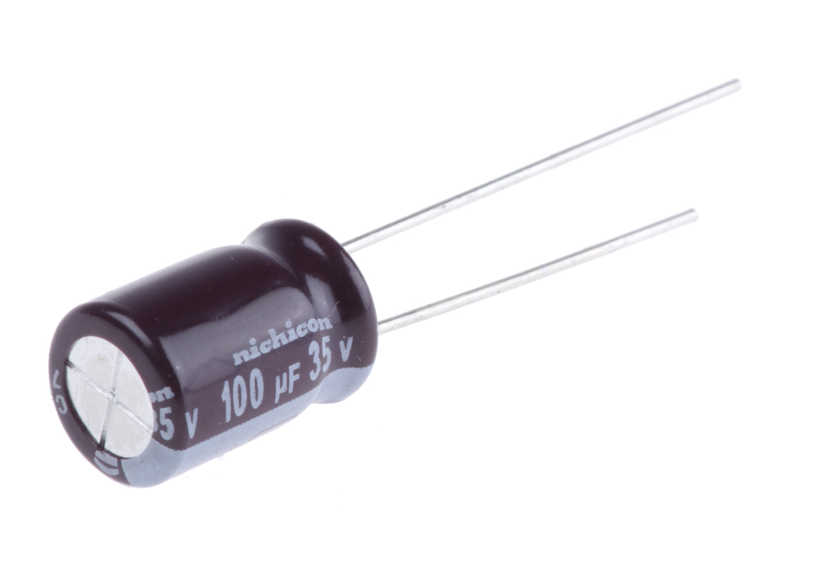 Nichicon 100μF Aluminium Electrolytic Capacitor 35V dc, Radial, Through Hole - UPW1V101MPD