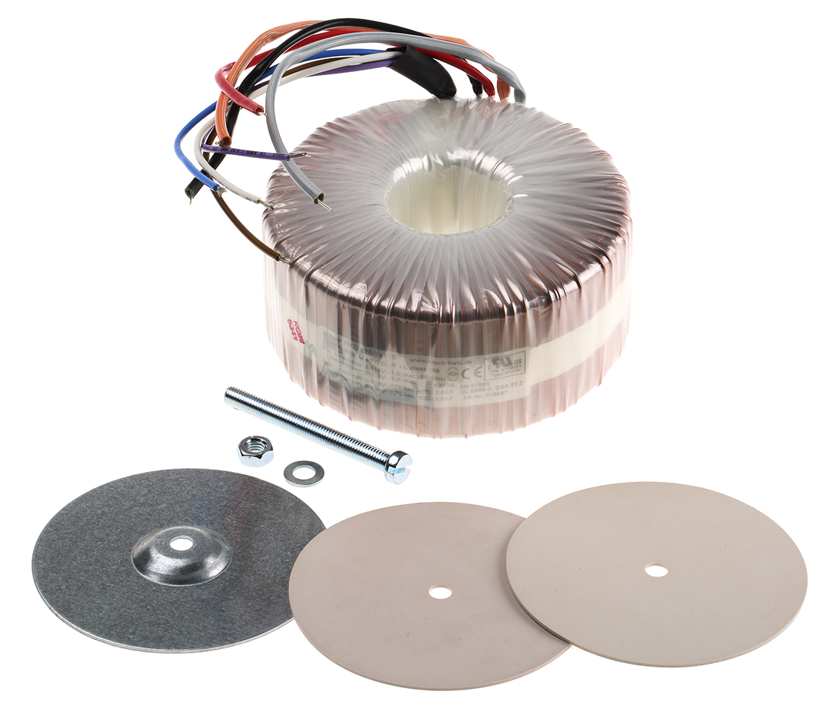 Block 115 V ac, 230 V ac, 2 x 115V ac Toroidal Transformer, 625VA 2 Output