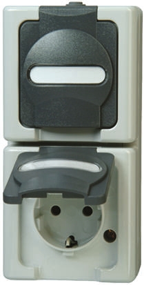Kopp Grey 2 Gang Plug Socket, 2+E Poles, 16A, Type F - German Schuko, Outdoor Use