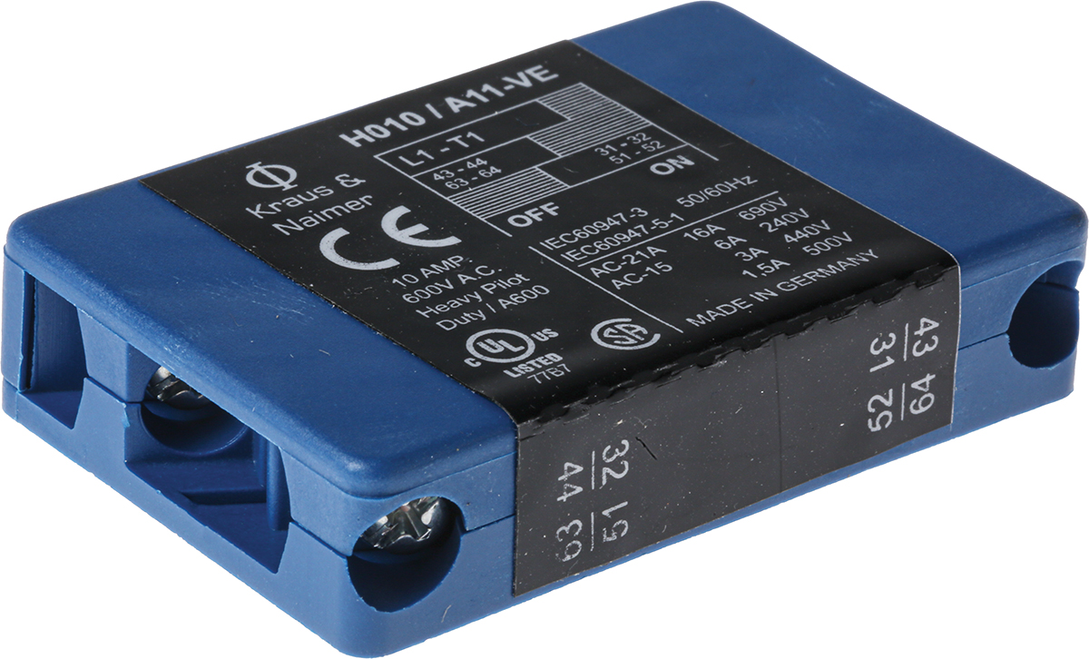 Kraus & Naimer Auxiliary Contact Block, 2 Contact, 1NC + 1NO