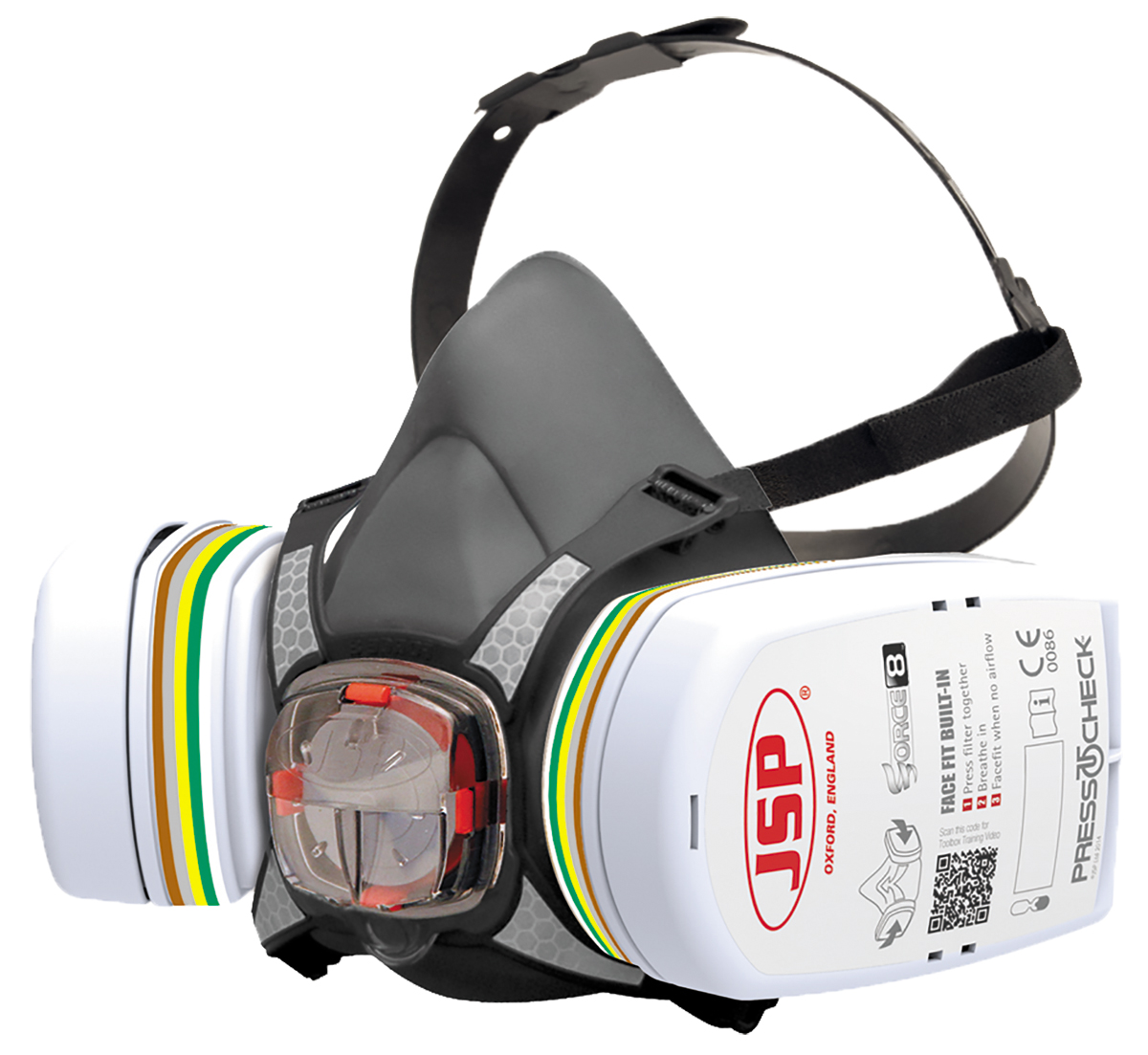 JSP PressToCheck Series Half-Type Mask Respirator, Size Medium, Hypoallergenic
