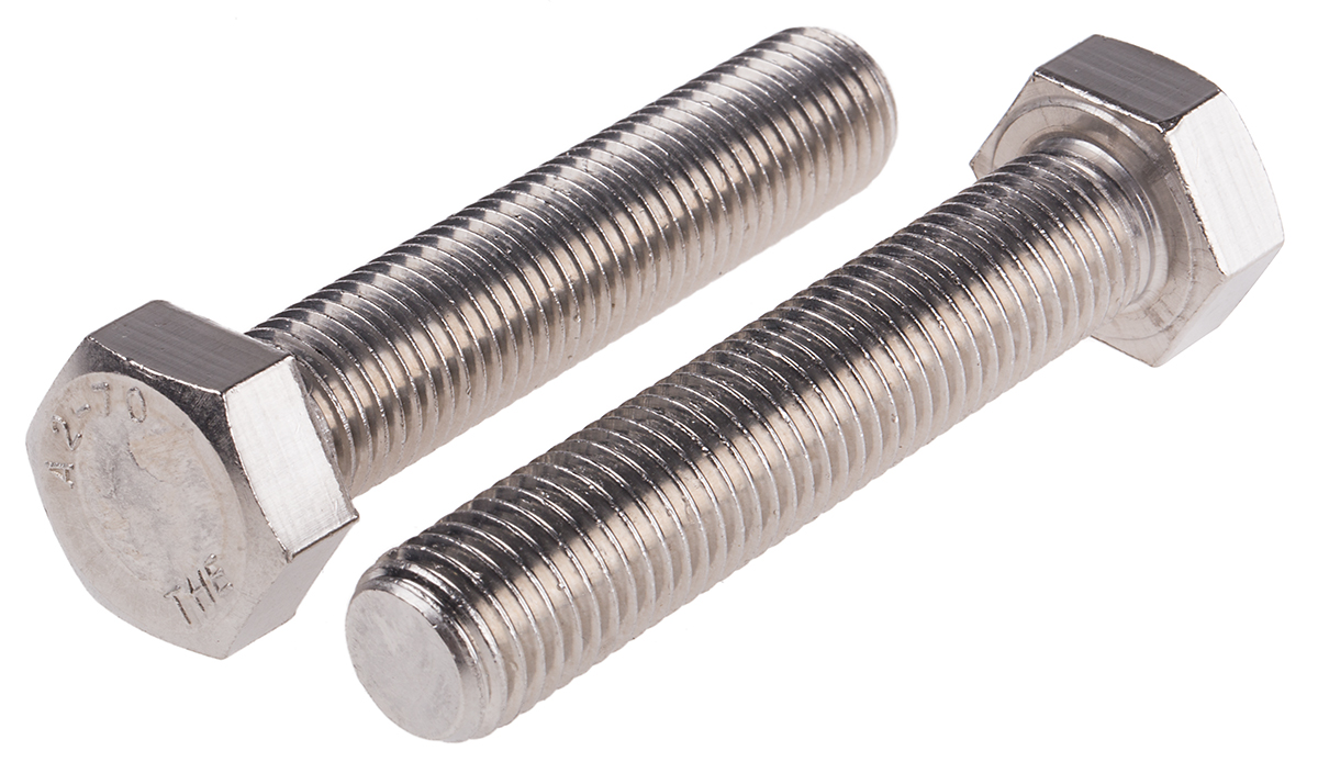 RS PRO Plain Stainless Steel, Hex Bolt, M16 x 80mm