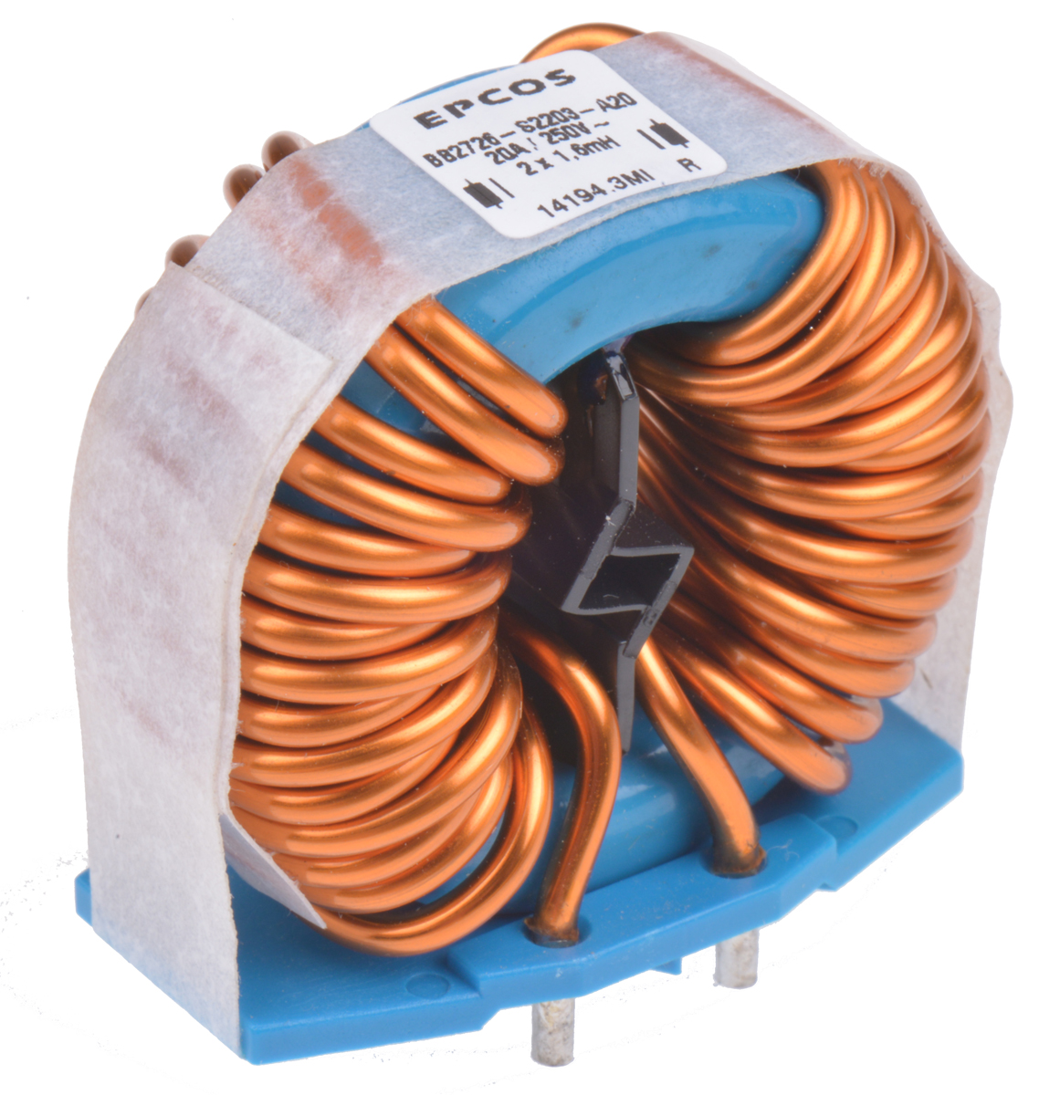 EPCOS 1.6 mH -30 → +50% Ferrite Power Line Choke, Max SRF:10kHz, 20A Idc, 4.5mΩ Rdc 250 V ac, B82726S
