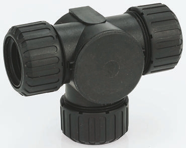 Adaptaflex T Piece, Conduit Fitting, 28mm Nominal Size, M28, Nylon 66, Black IP66, IP67 rating